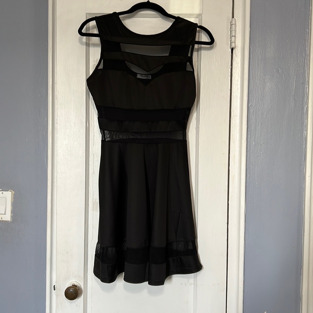 Cut Out Mesh black Skater Dress